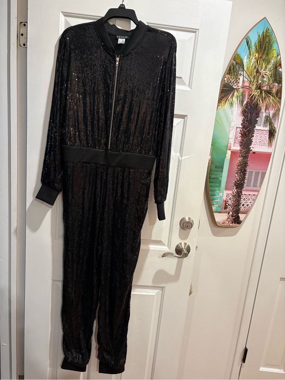 VENUS Black Sequin Long-Sleeve Jumpsuit